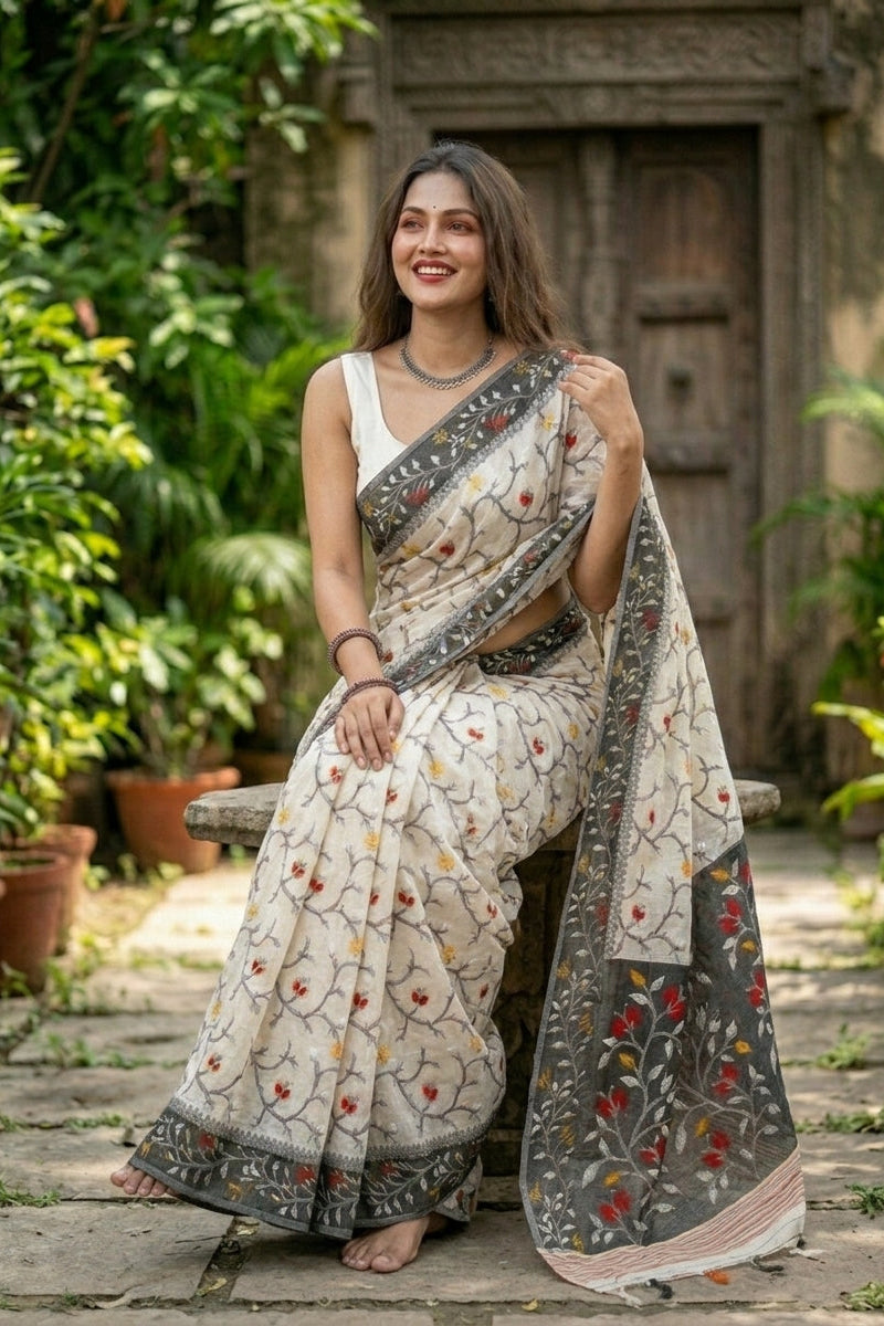 Kolkata Komol Cotton Silk Saree ( Black)