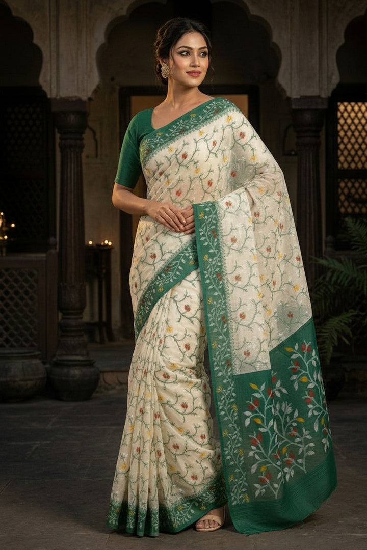 Kolkata Komol Cotton Silk Saree( Green)