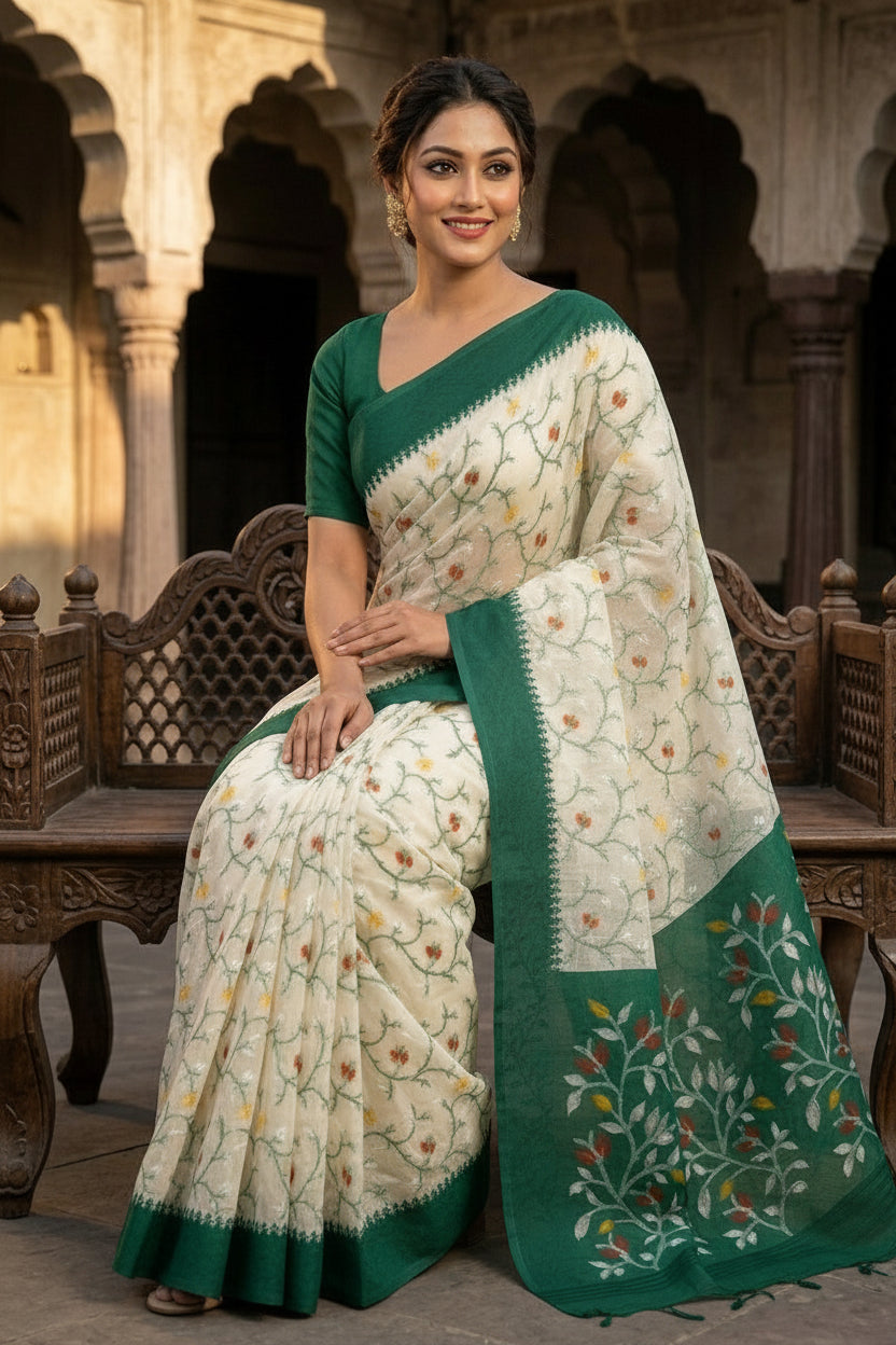 Kolkata Komol Cotton Silk Saree( Green)