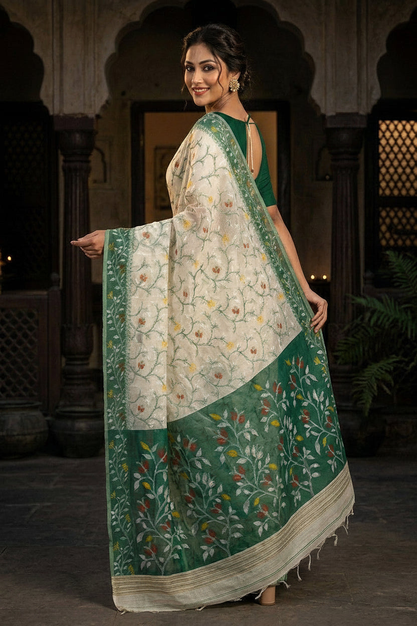 Kolkata Komol Cotton Silk Saree( Green)