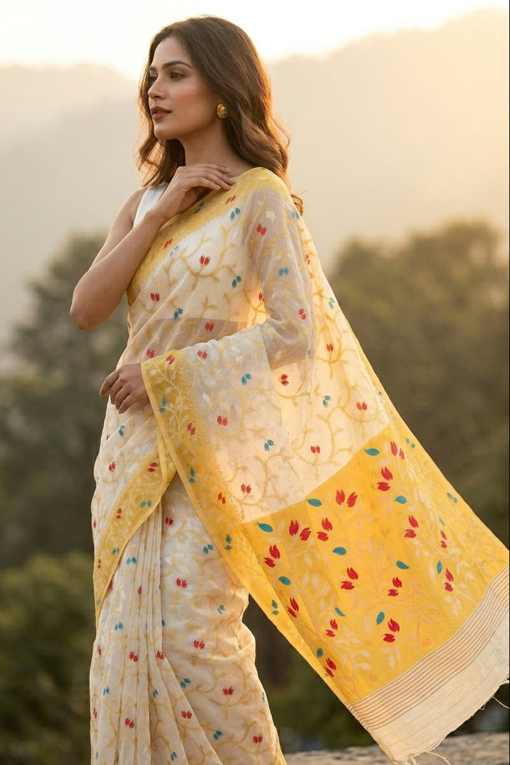 Kolkata Komol Cotton Silk Saree ( Yellow)