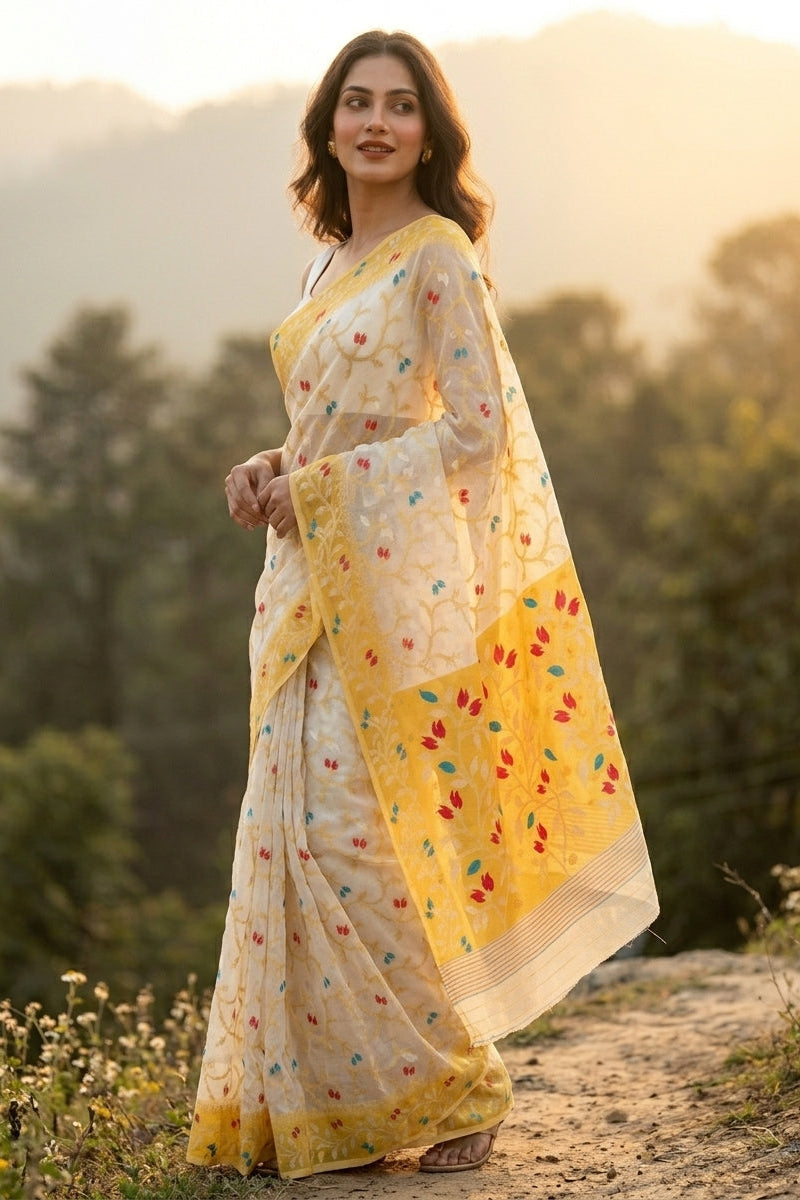 Kolkata Komol Cotton Silk Saree ( Yellow)