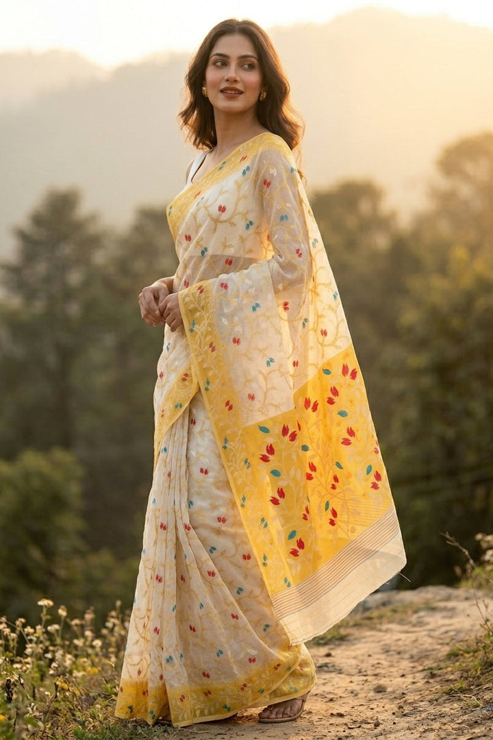 Kolkata Komol Cotton Silk Saree ( Yellow)