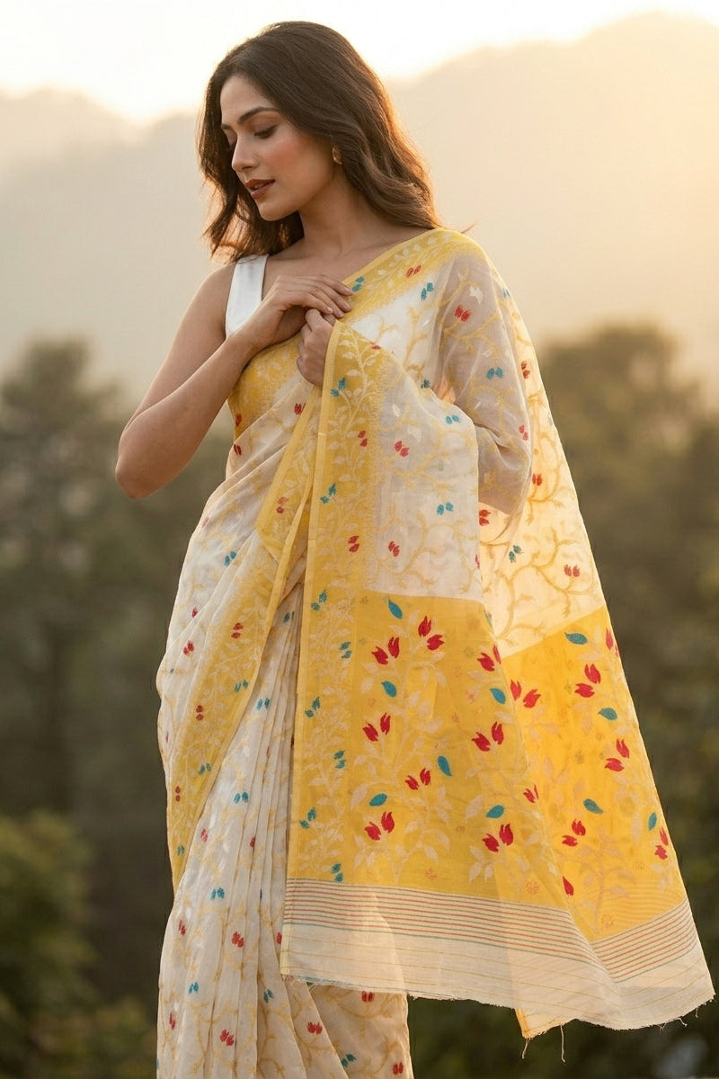 Kolkata Komol Cotton Silk Saree ( Yellow)