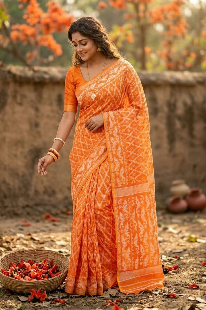 Neel Komol ( নীল কমল )Bengal Jamdani Saree (Orange)