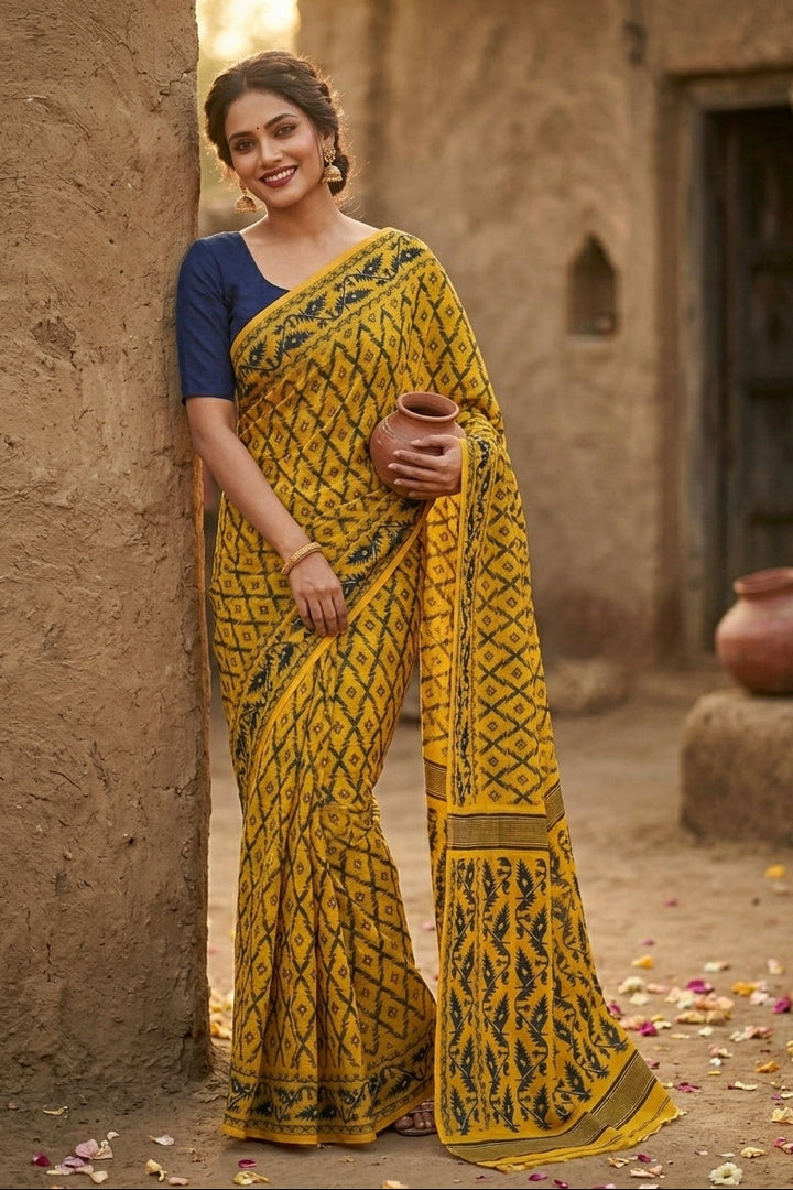 Neel Komol ( নীল কমল )Bengal Jamdani Saree (Yellow)