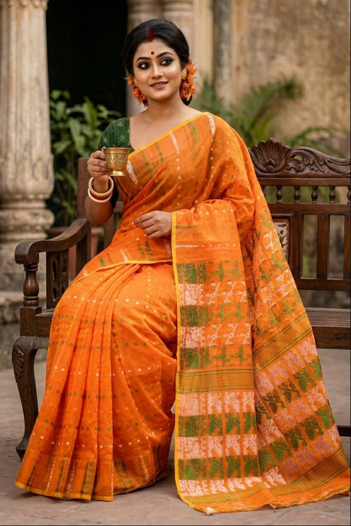 Shatarupa Bengal Jamdani Saree(Orange)