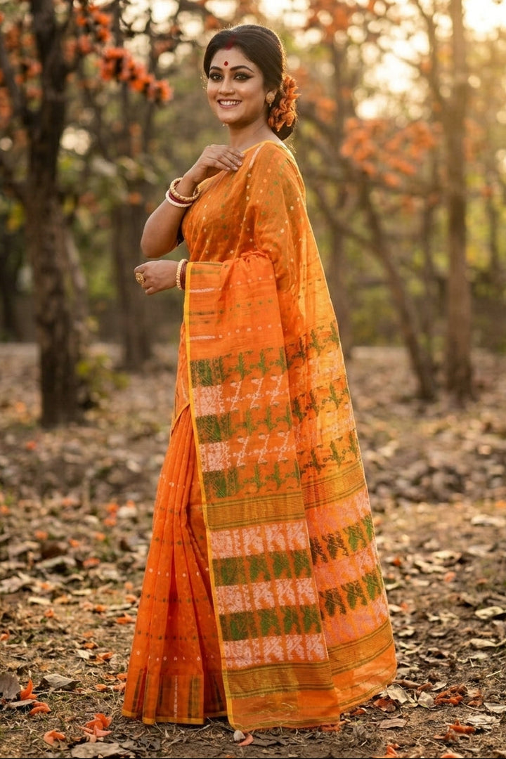 Shatarupa Bengal Jamdani Saree(Orange)