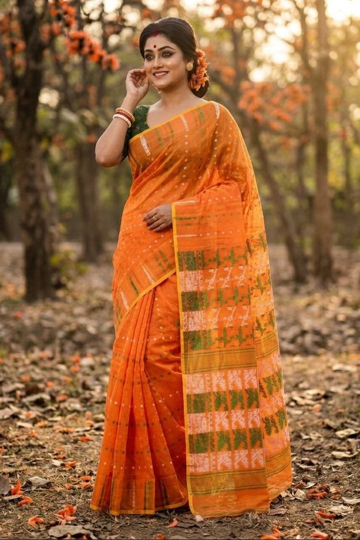 Shatarupa Bengal Jamdani Saree(Orange)