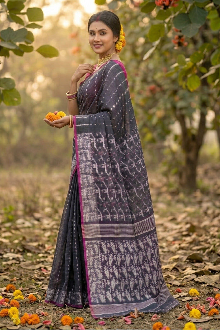 Shatarupa Bengal Jamdani Saree( Deep Grey)