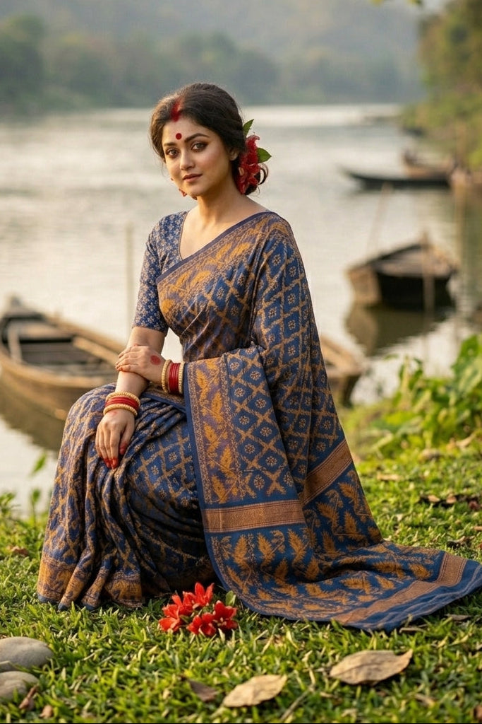 Neel Komol ( নীল কমল )Bengal Jamdani Saree (Royal Blue)