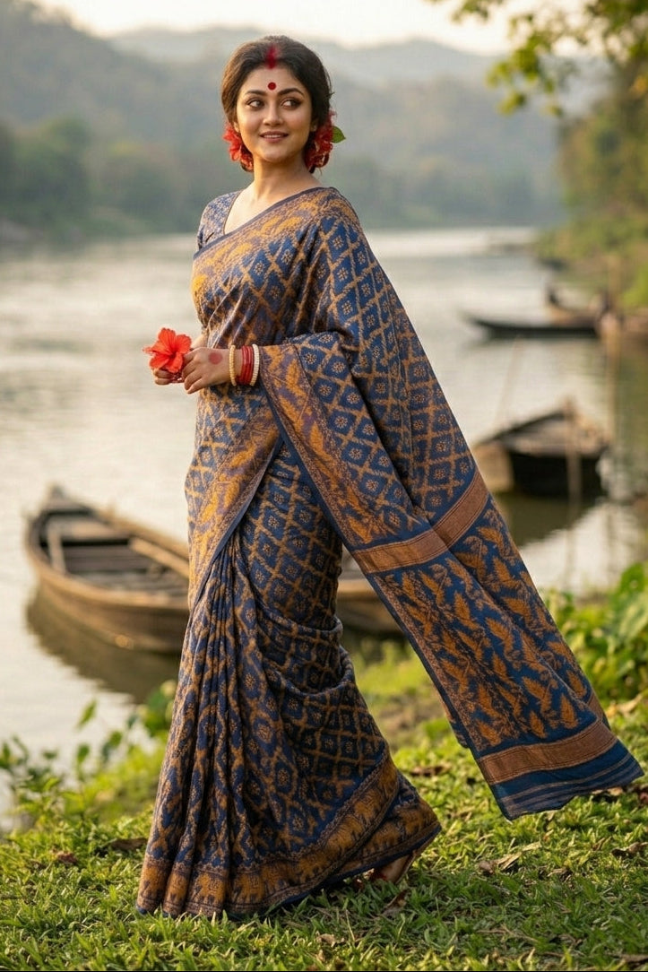 Neel Komol ( নীল কমল )Bengal Jamdani Saree (Royal Blue)