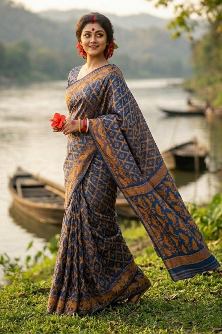 Neel Komol ( নীল কমল )Bengal Jamdani Saree (Royal Blue)