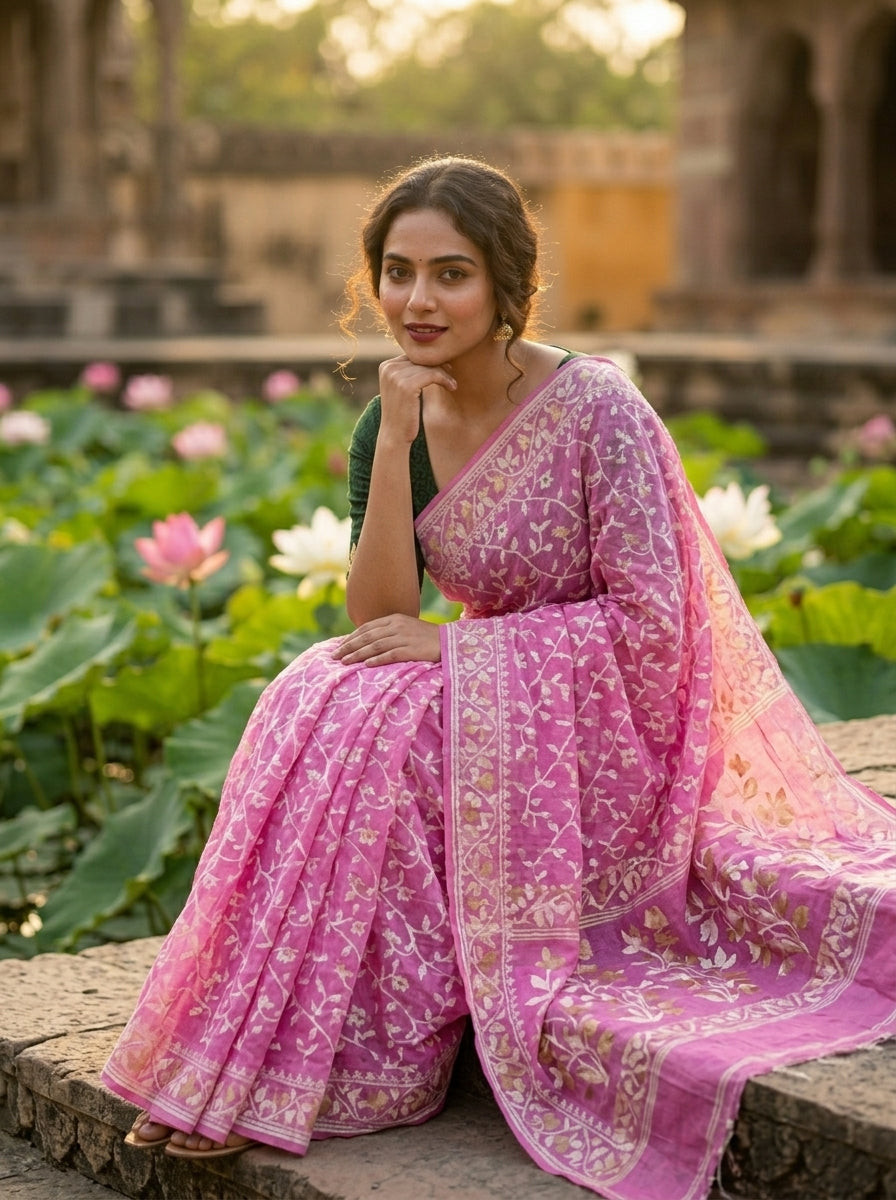 কমলিকা Bengal Jamdani Saree (Pink)
