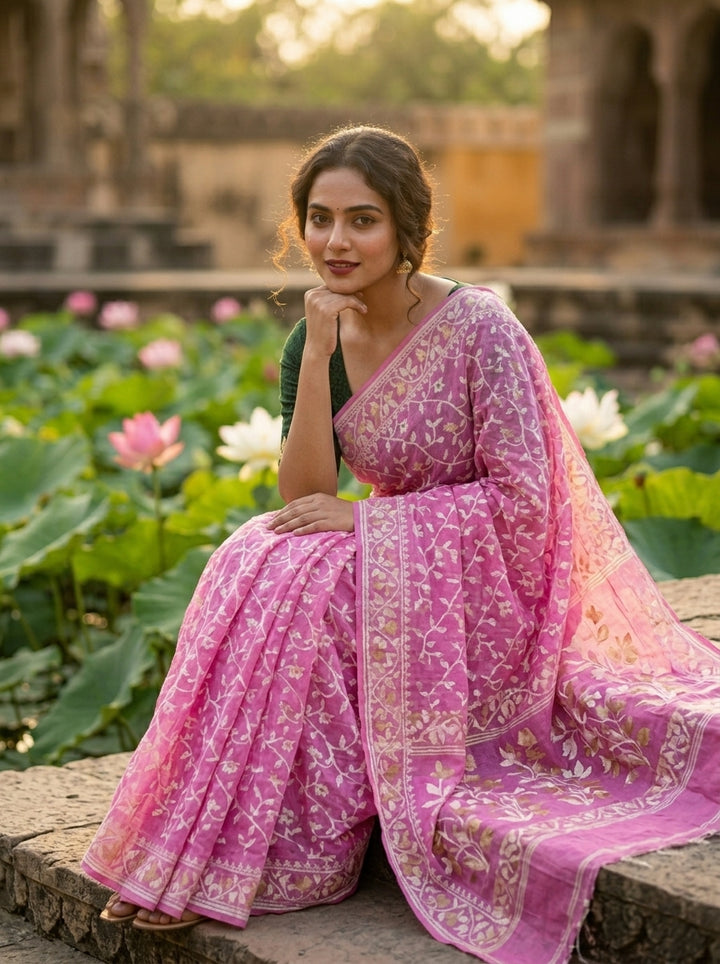 কমলিকা Bengal Jamdani Saree (Pink)