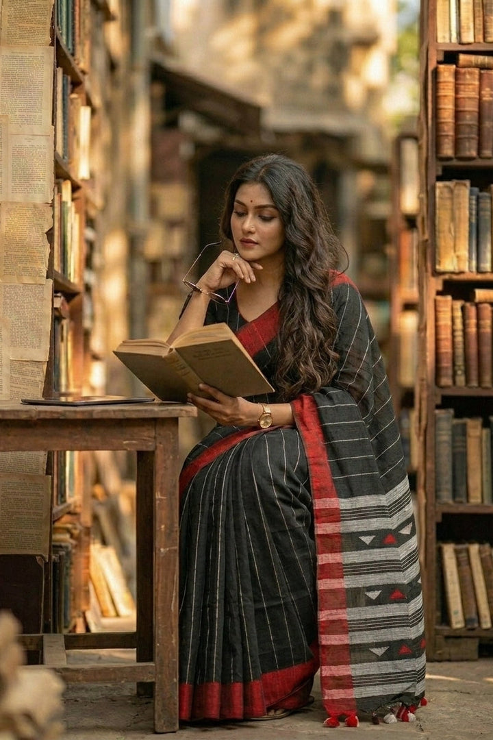 The Royal Drape Cotton Saree (Black)