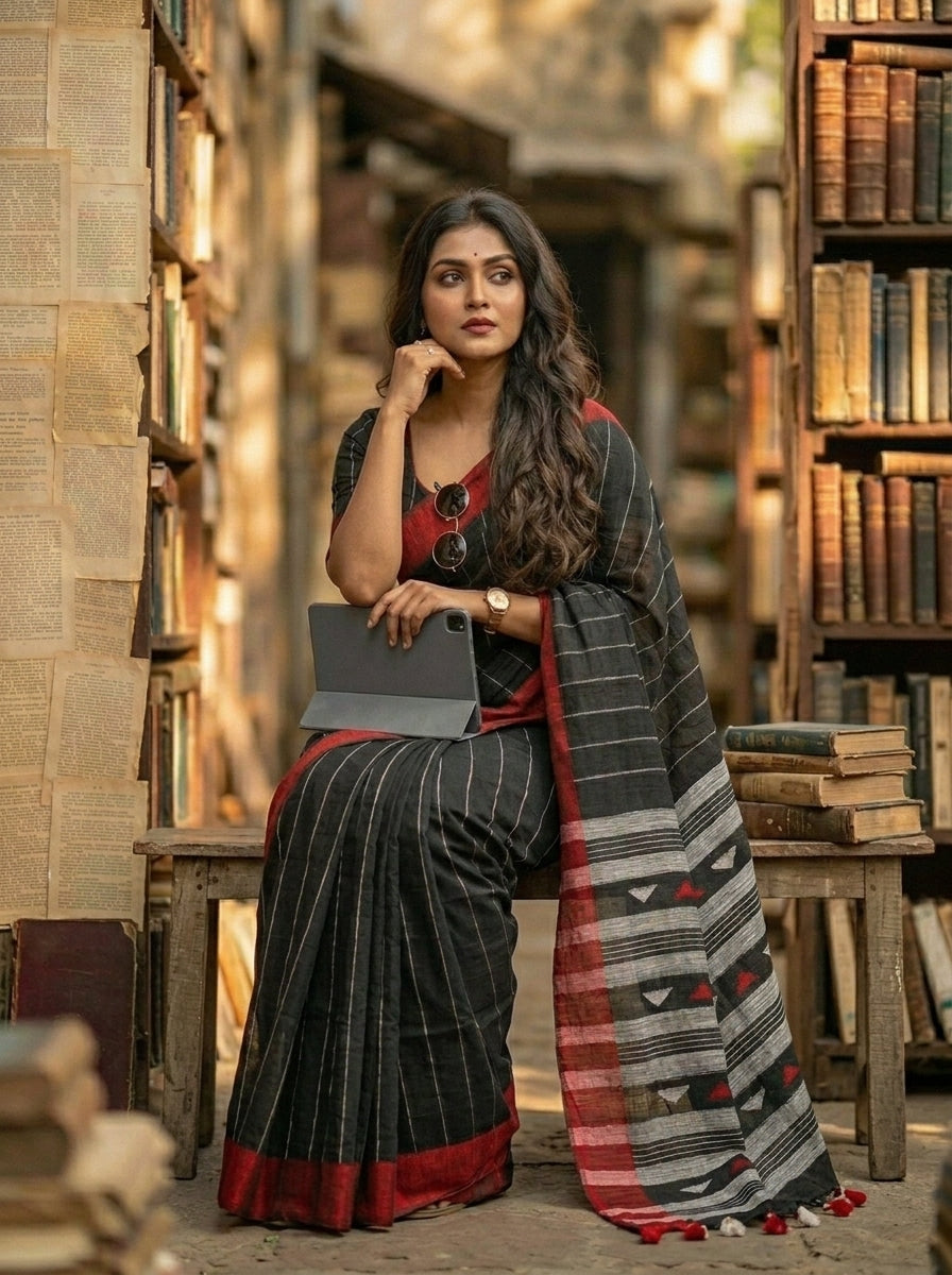 The Royal Drape Cotton Saree (Black)
