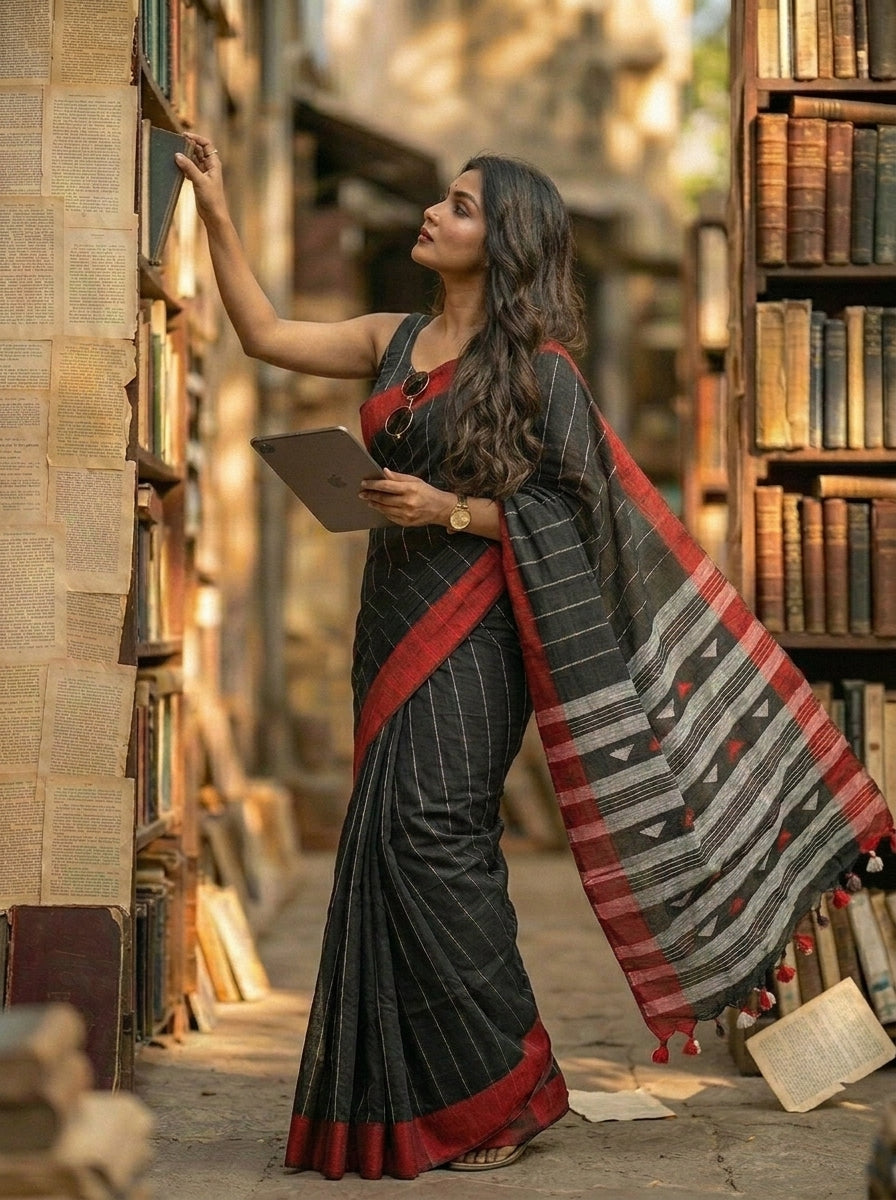 The Royal Drape Cotton Saree (Black)