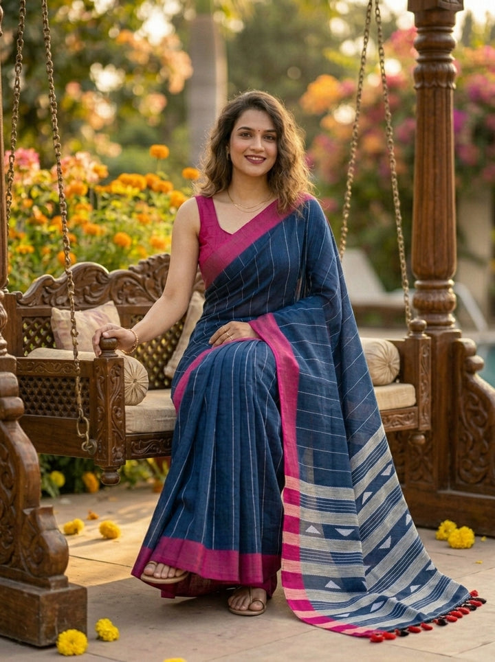 The Royal Drape Cotton Saree (Blue)