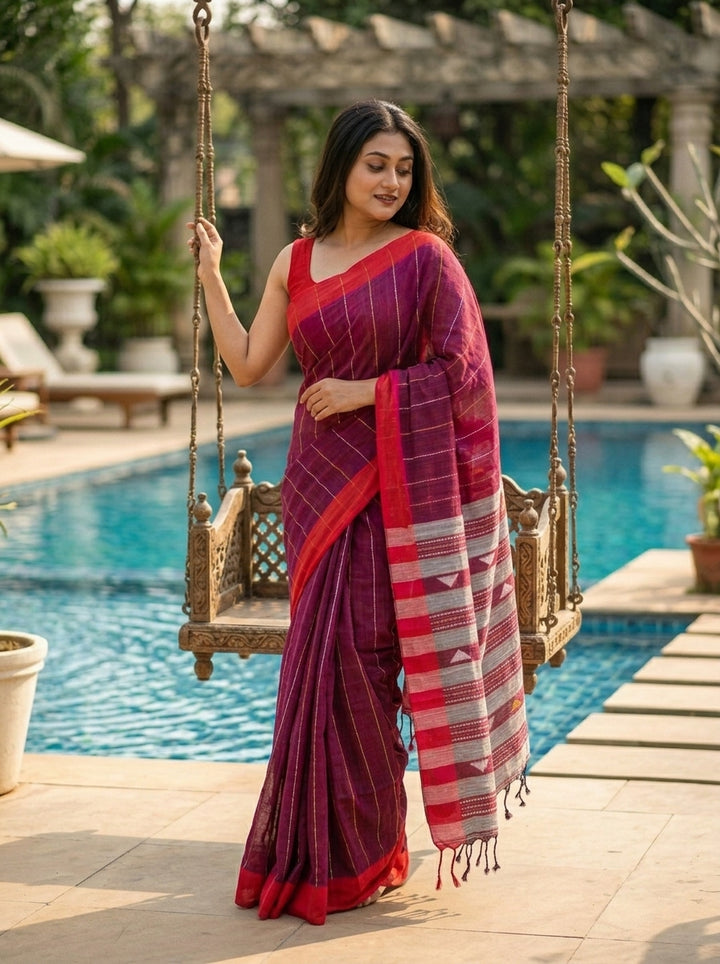 The Royal Drape Cotton Saree (Wine)