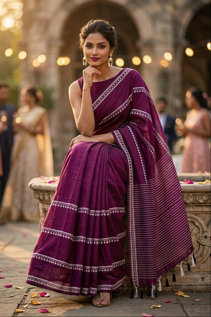 Desi Diva Drape Cotton Saree(Purple)