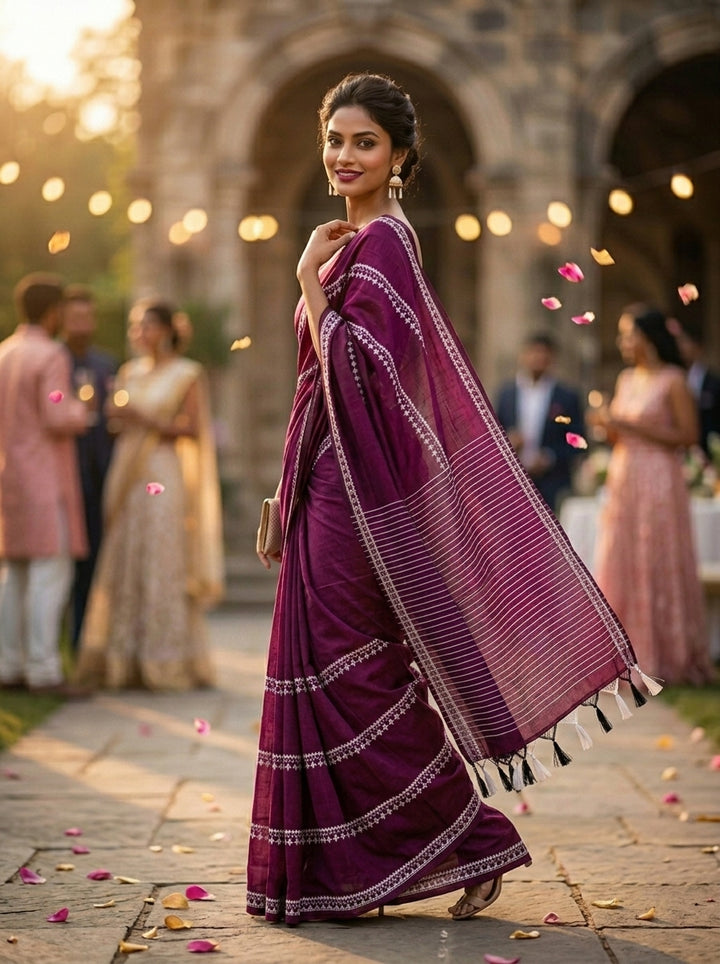 Desi Diva Drape Cotton Saree(Purple)