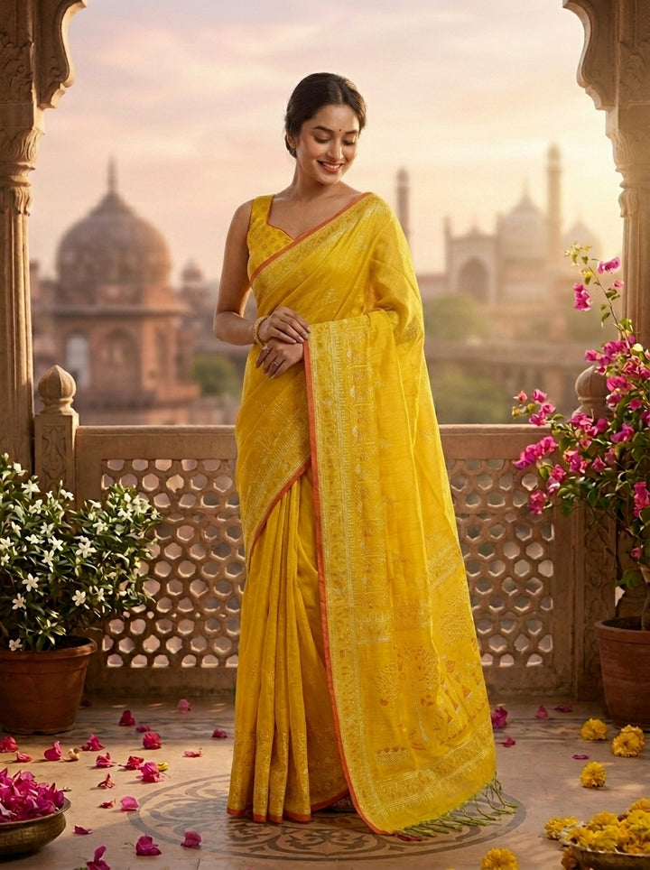 স্মৃতিচারণ (SmritiCharon )Tissue Cotton Saree ( yellow)