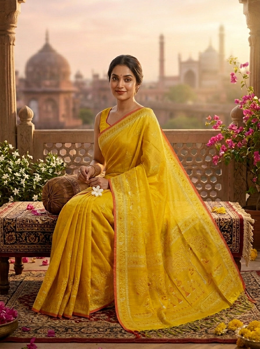 স্মৃতিচারণ (SmritiCharon )Tissue Cotton Saree ( yellow)