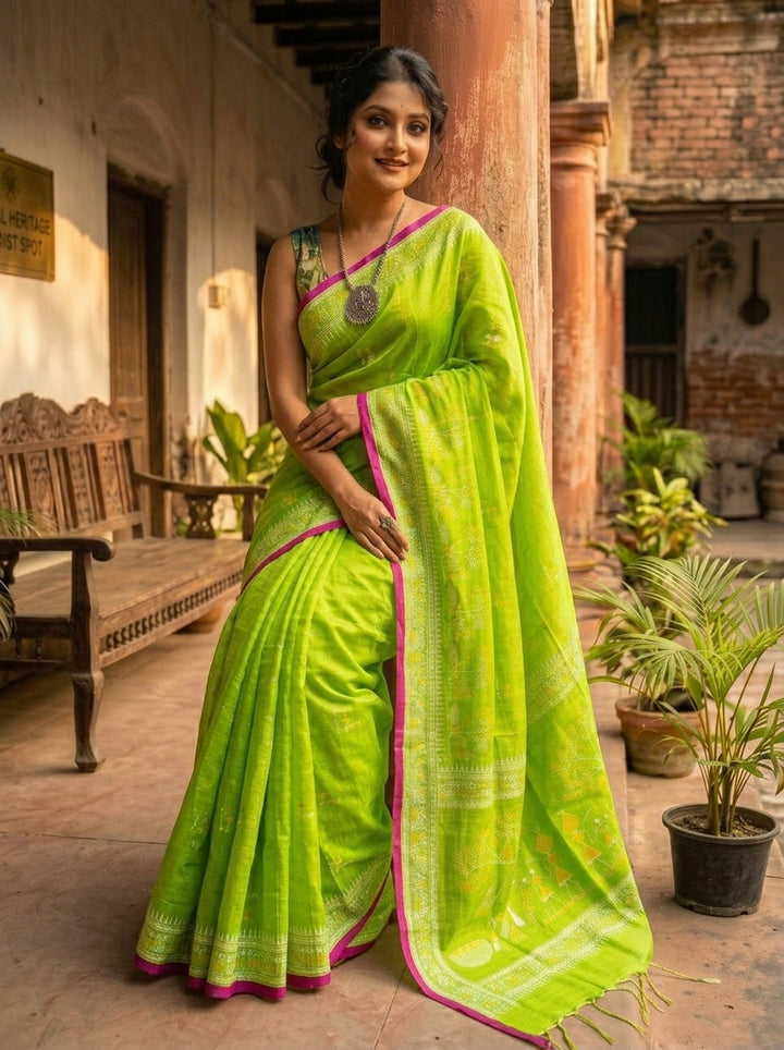 স্মৃতিচারণ (SmritiCharon )Tissue Cotton Saree(Light Green)