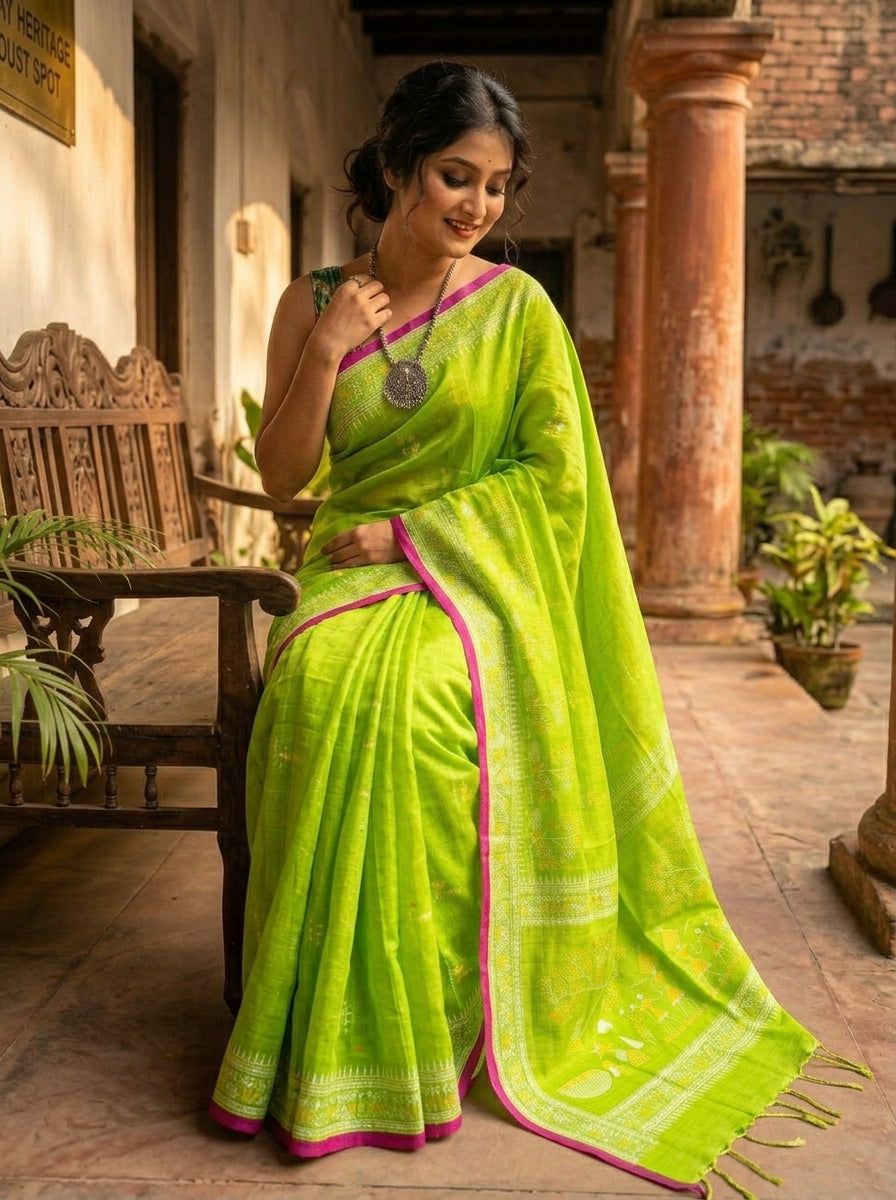 স্মৃতিচারণ (SmritiCharon )Tissue Cotton Saree(Light Green)