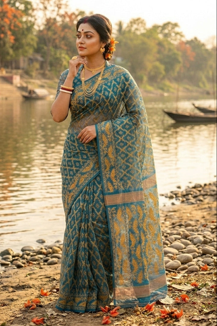 Neel Komol ( নীল কমল )Bengal Jamdani Saree (blue)