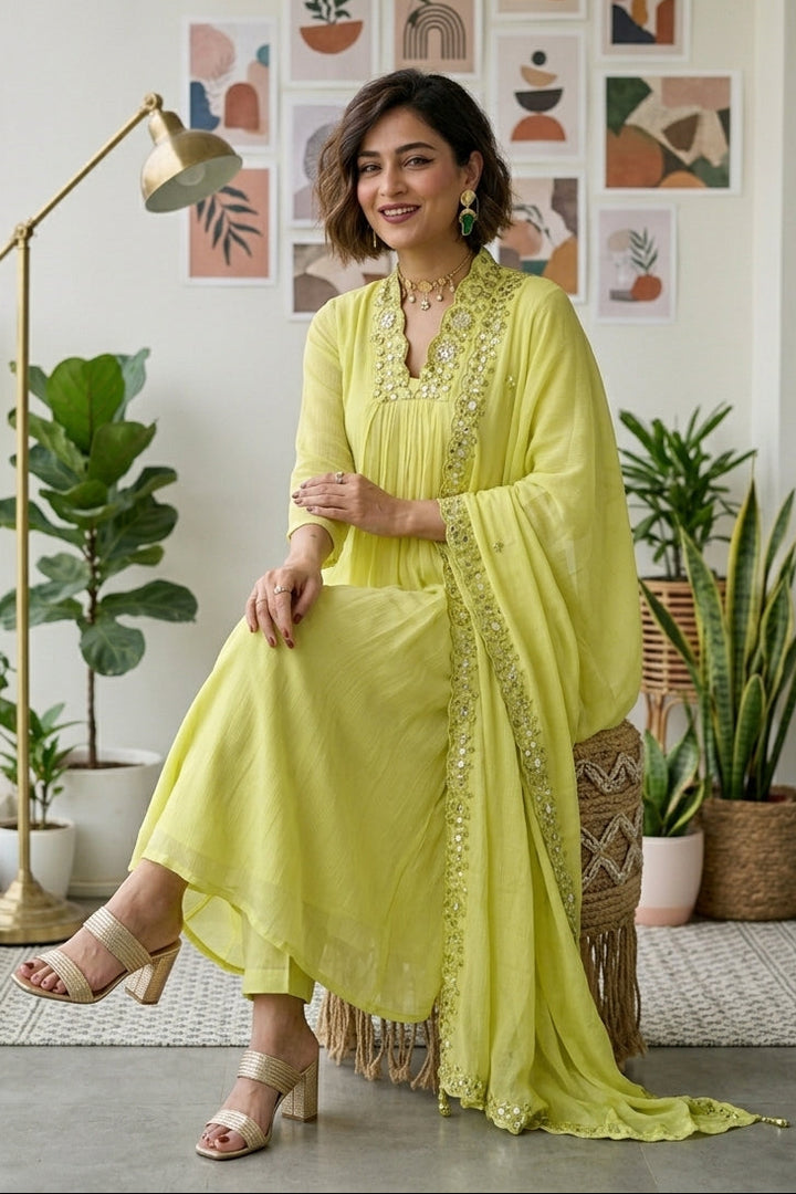 Lemon Crush Cotton Kurti Set (Yellow)