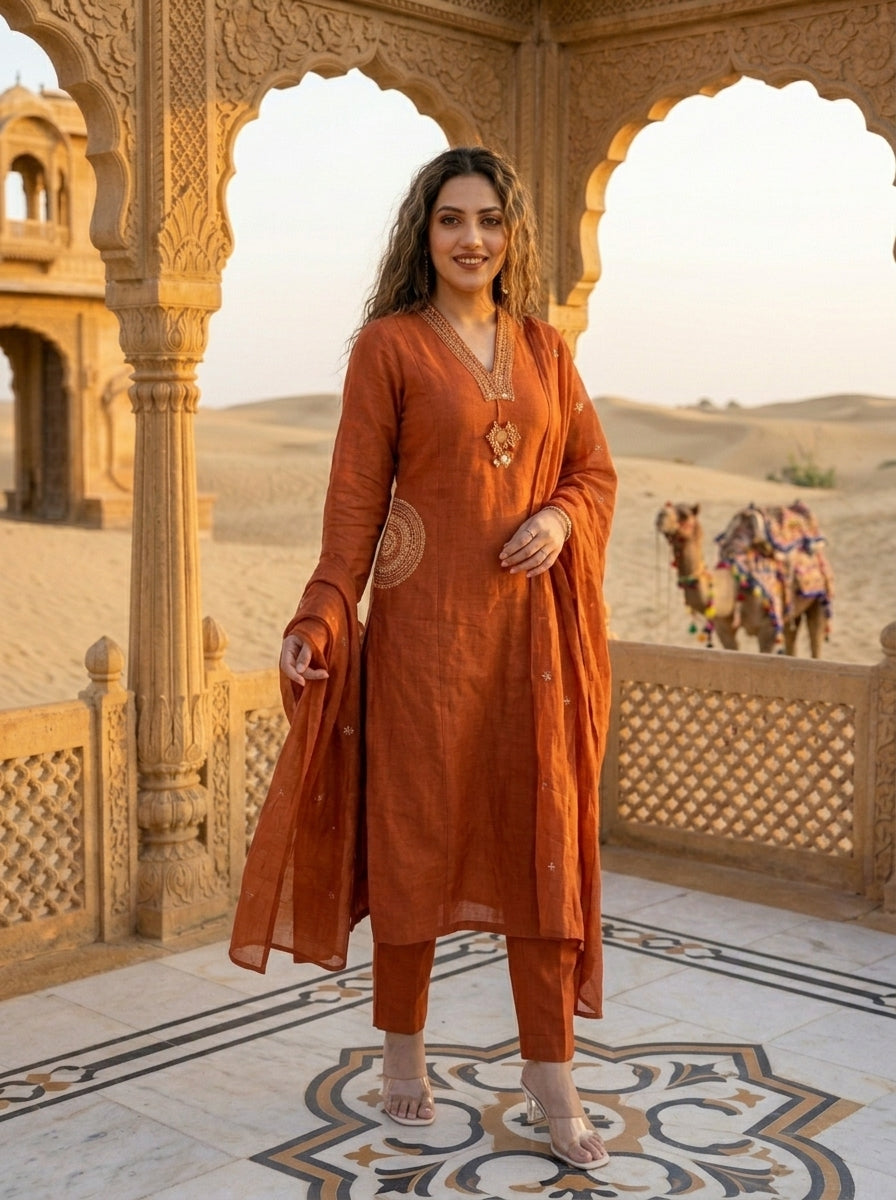 Desert Blush Cotton Kurti Set