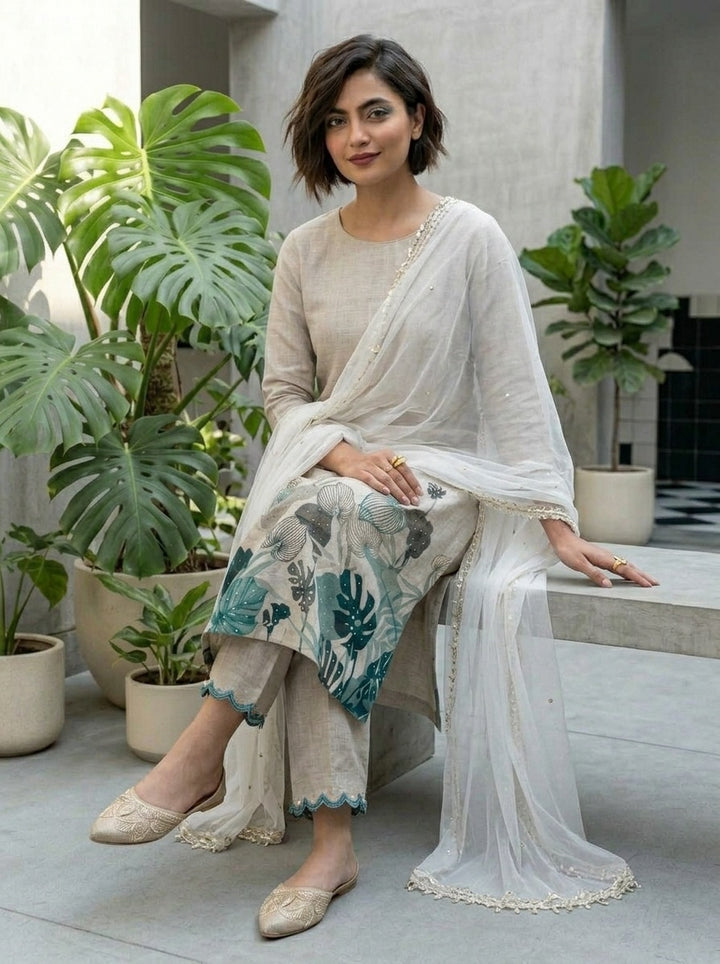 Lotus Whisper Linen Kurti Set