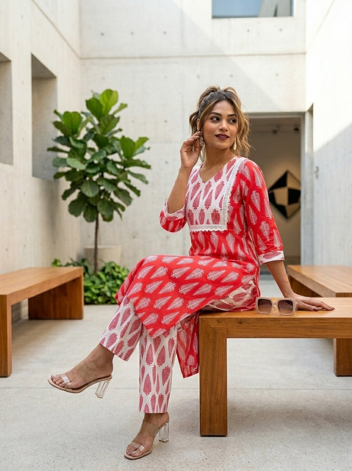 Summer Flora Cotton  Kurti Set