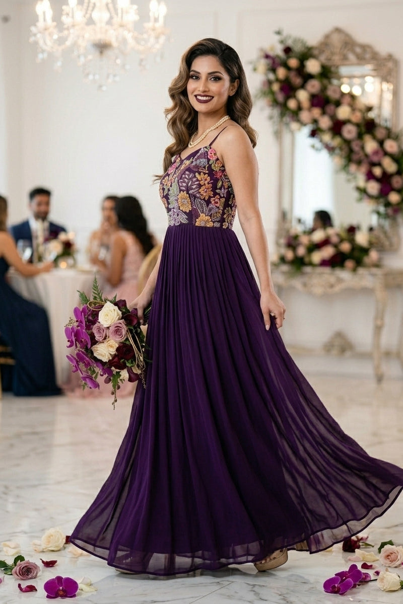 Imperial Orchid Georgette Gown( Deep Wine )