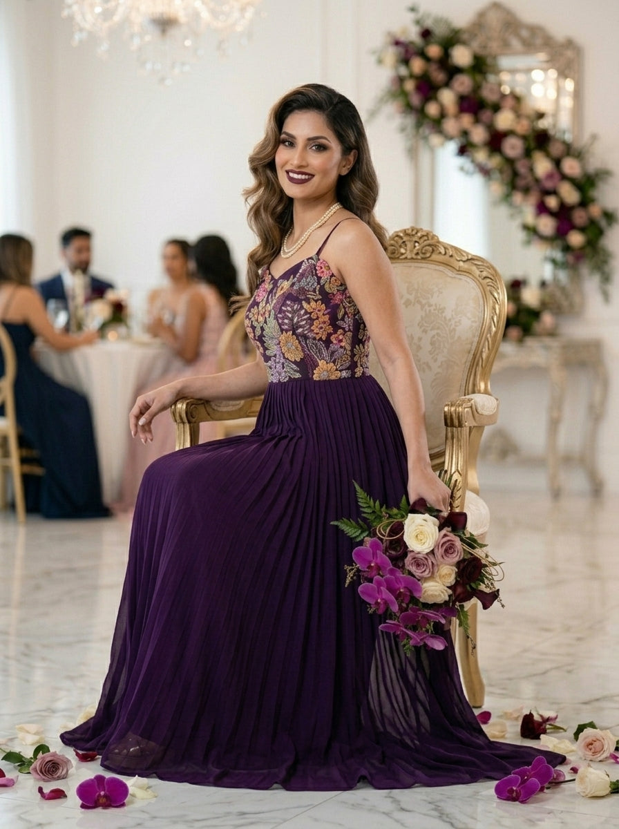 Imperial Orchid Georgette Gown( Deep Wine )