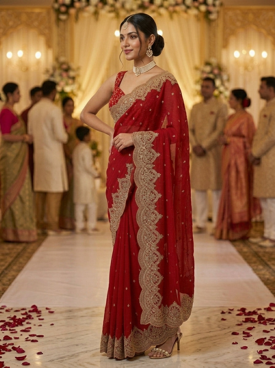 Melodic Toffee Fancy Chiffon Saree