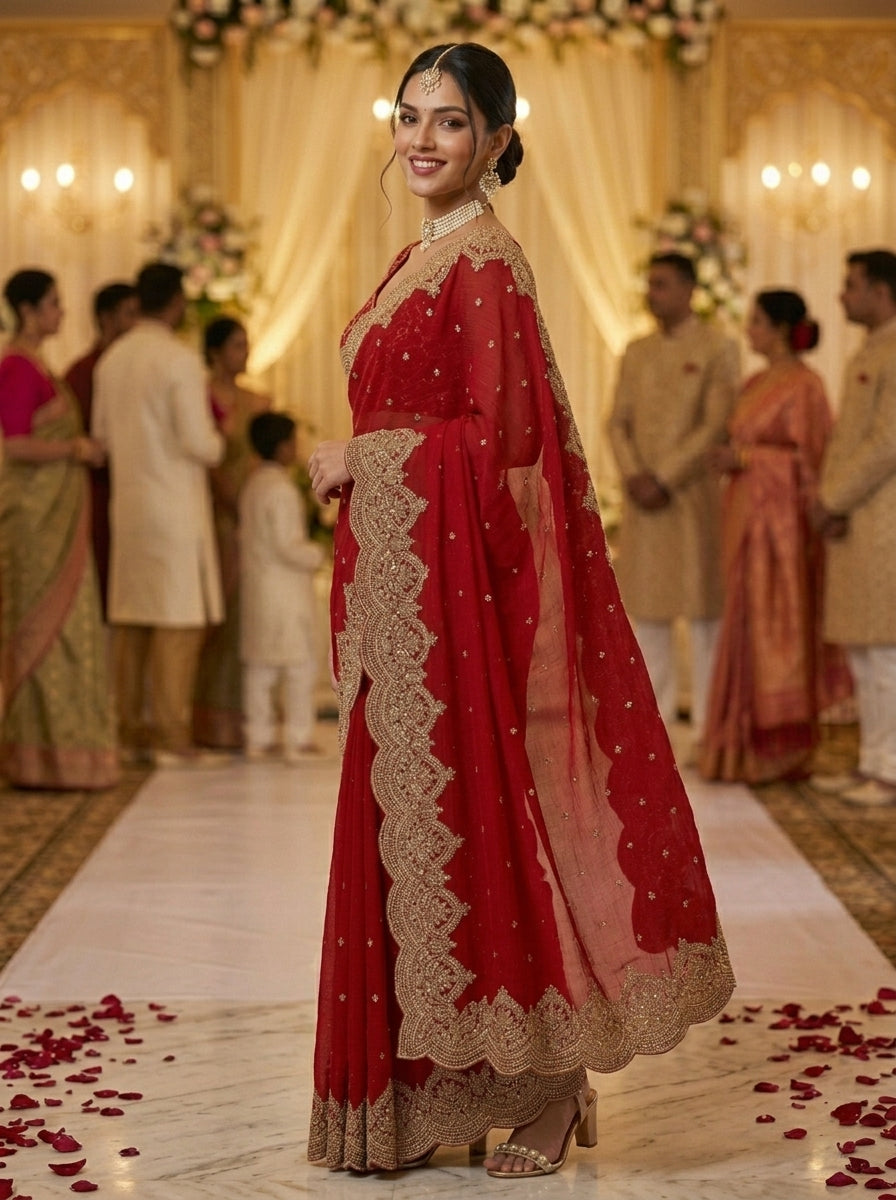 Melodic Toffee Fancy Chiffon Saree