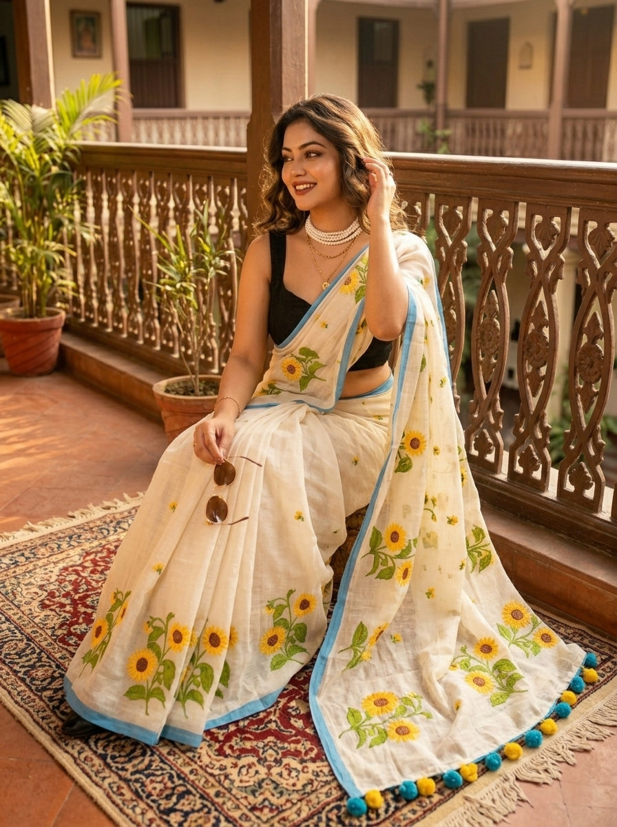 Sunflower Kiran Mul Cotton Saree