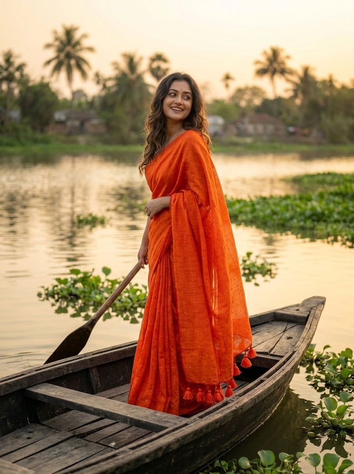 Kumkum Kavya  Khadi Cotton Sequence Saree