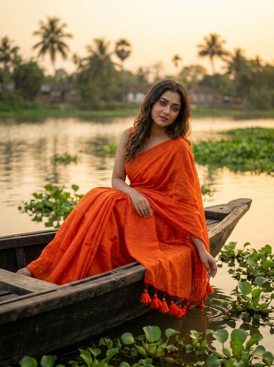 Kumkum Kavya  Khadi Cotton Sequence Saree