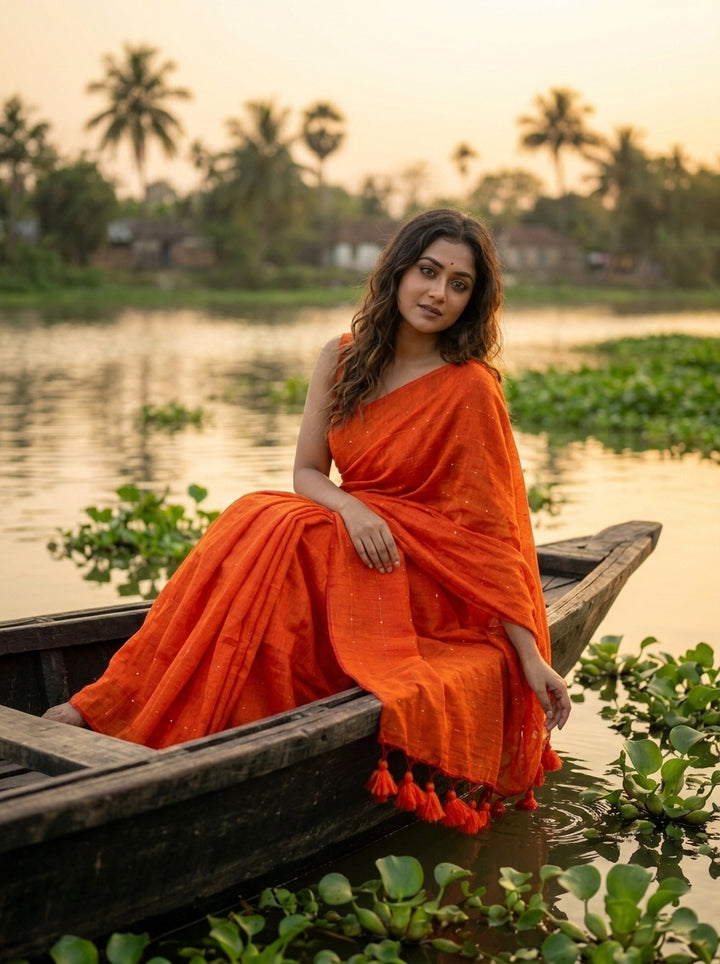 Kumkum Kavya  Khadi Cotton Sequence Saree