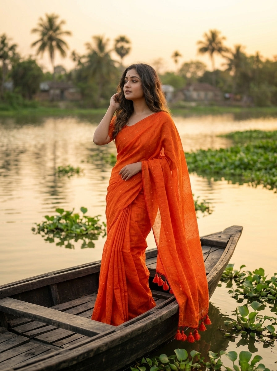 Kumkum Kavya  Khadi Cotton Sequence Saree