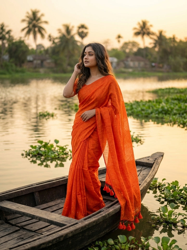Kumkum Kavya  Khadi Cotton Sequence Saree