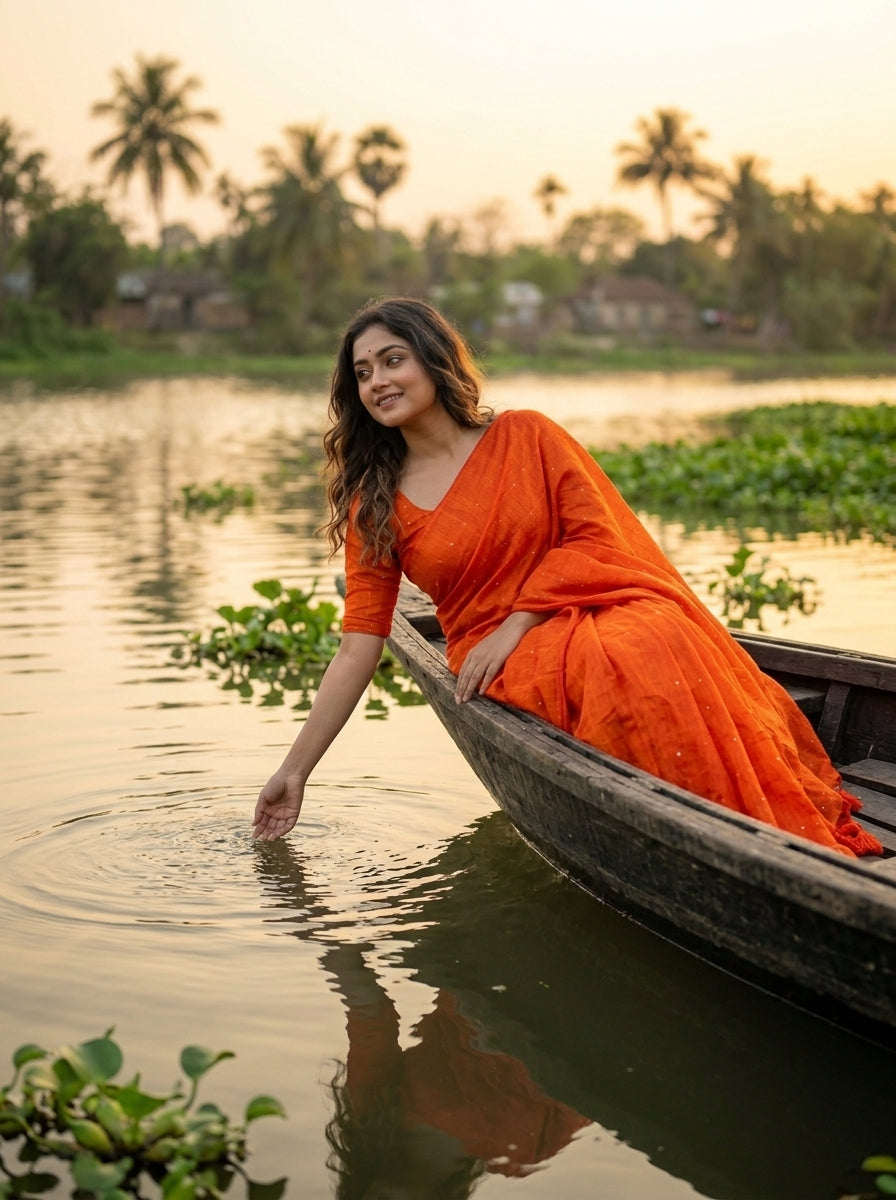 Kumkum Kavya  Khadi Cotton Sequence Saree