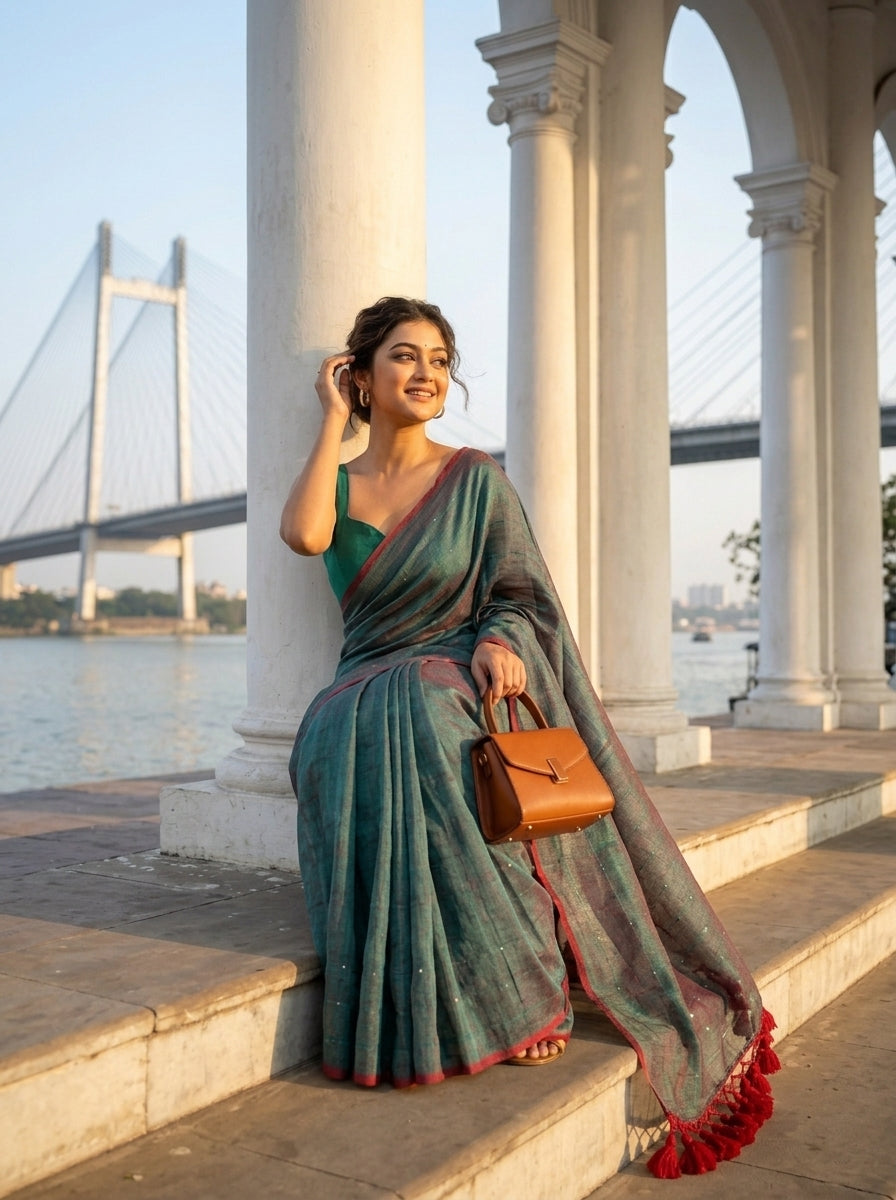 Kumkum Kavya  Khadi Cotton Sequence Saree