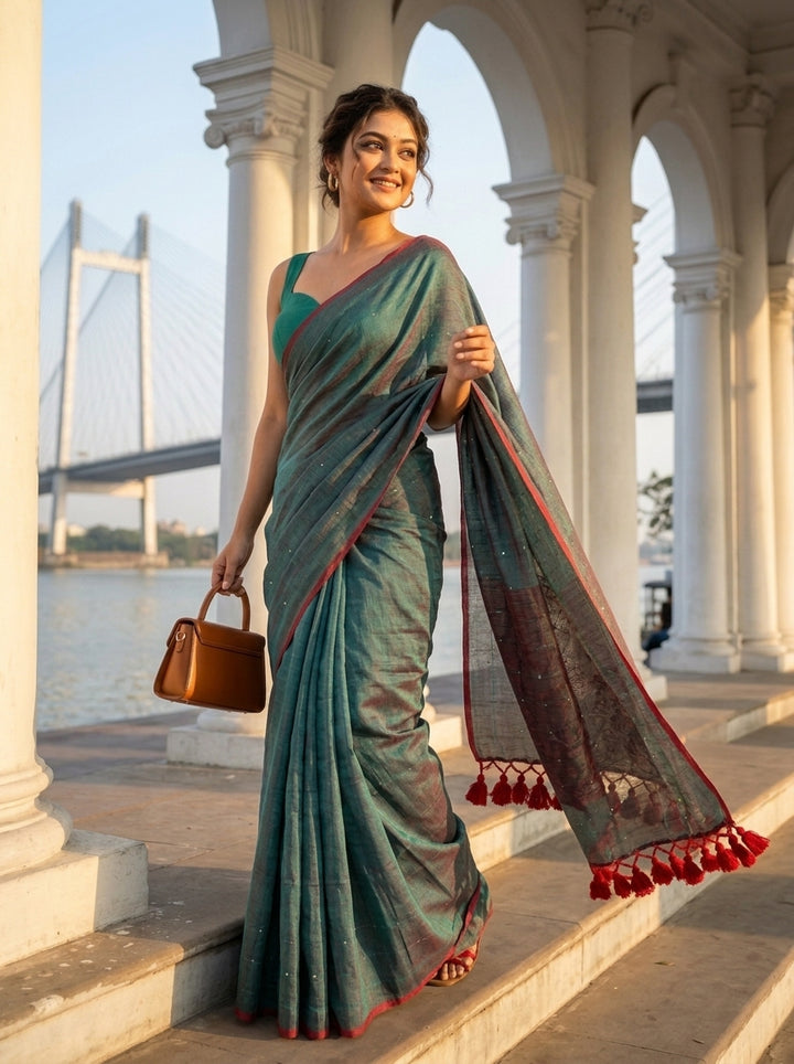Kumkum Kavya  Khadi Cotton Sequence Saree