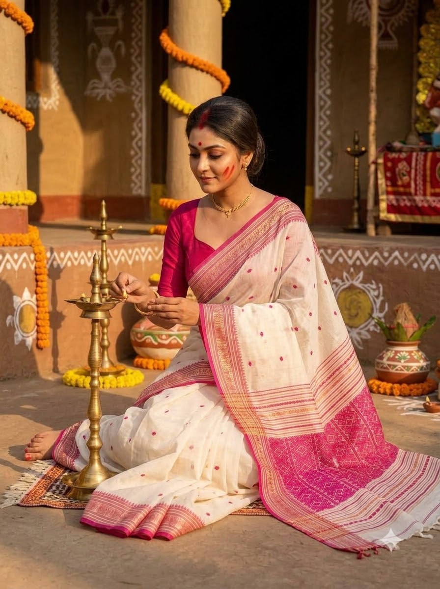 Assam Khadi Jamdani Saree