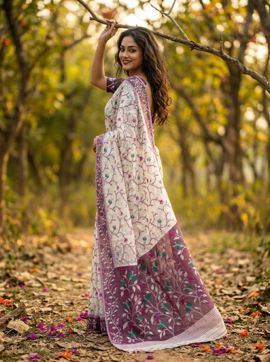 Kolkata Komol Cotton Silk Saree ( Purple )